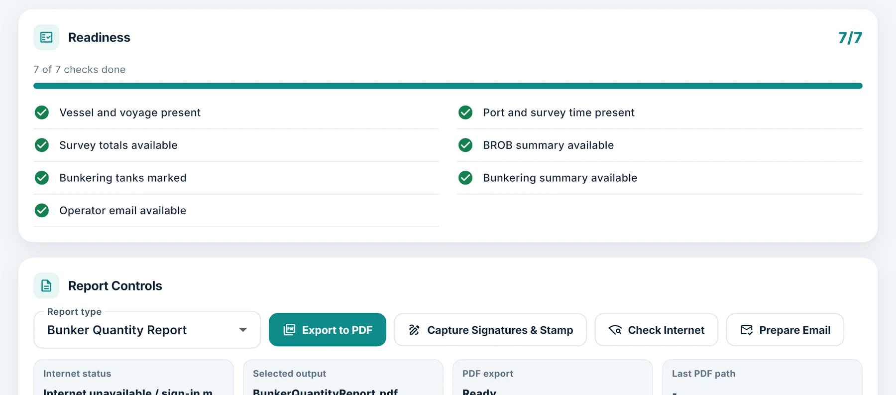 The Reports page starting with the readiness checklist.